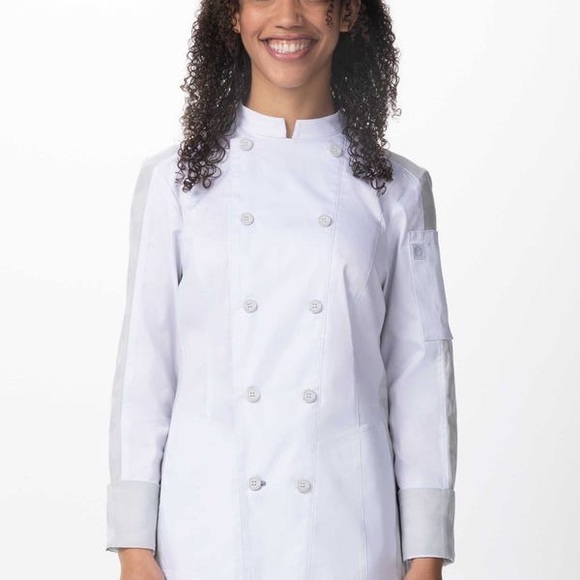 New Chef Works classic double breasted white chef coat top for women white Sz L - Picture 1 of 7